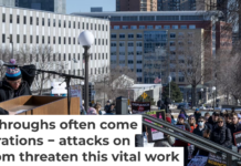 At the University of Minnesota, researchers, scientists and other supporters protested against proposed cuts to scientific research funding. Michael Siluk/UCG/Universal Images Group via Getty Images